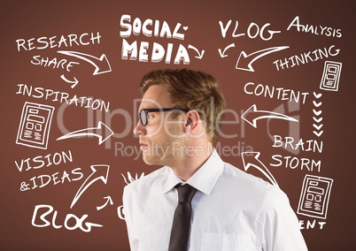 Businessman with Social Media drawing graphics