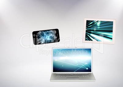 tablet laptop phone against grey background
