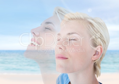 Woman Meditating peacfeul happy by sea