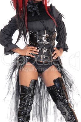 Body of steam punk African woman standing.