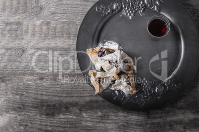 Jewish Pastry Hamantaschen on a table for Purim Holiday.