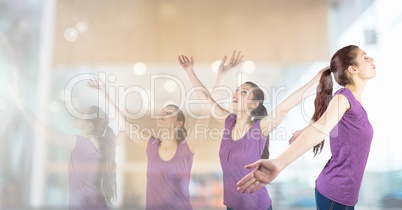 Woman exercising stretching yoga in gym