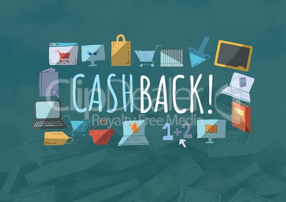 Cashback text with drawings graphics