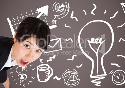 Businesswoman with idea and Business graphics drawings