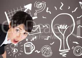 Businesswoman with idea and Business graphics drawings