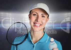 Badminton player against bright lights