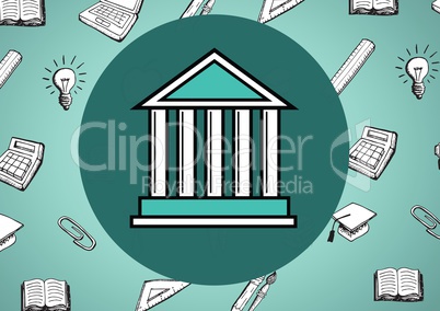College University icon illustration in circle against green background