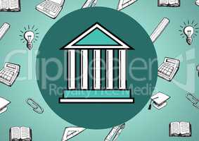 College University icon illustration in circle against green background