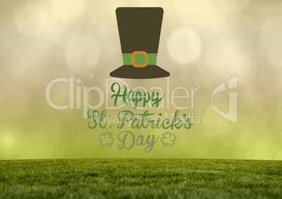Patrick's Day graphic against grass and yellow green sky