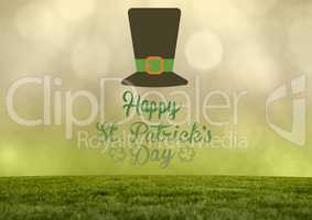 Patrick's Day graphic against grass and yellow green sky