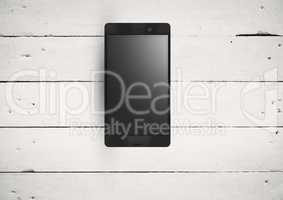 3D Phone against white wood background