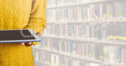 Woman on tablet in Library