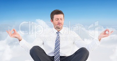 Man Meditating peaceful in clouds