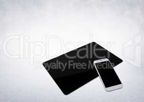 3D tablet and phone against white background