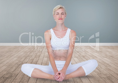 Woman Meditating peaceful yoga in room