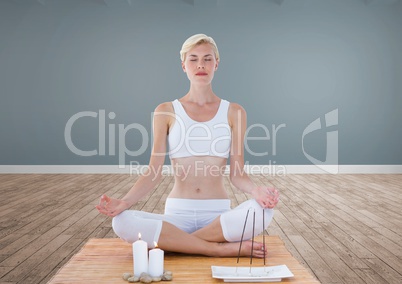 Woman Meditating peaceful in room