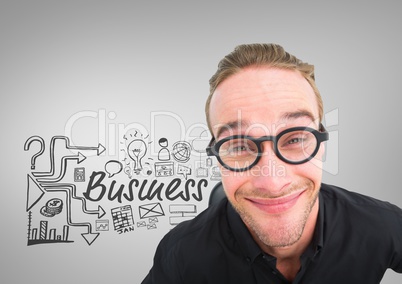 Man with business graphics drawings