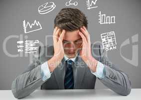 Businessman stressed with figures and charts drawings graphics