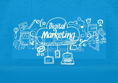 Digital marketing text with drawings graphics