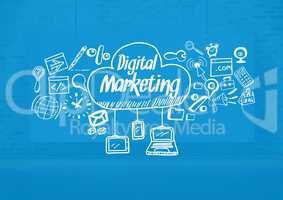 Digital marketing text with drawings graphics