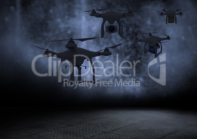 3D drones against dark background