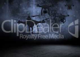 3D drones against dark background
