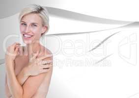 Topless woman against white texture