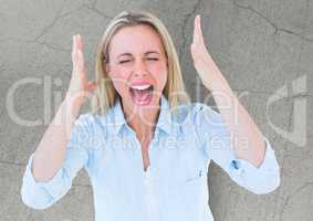 Stressed woman in front of cracking stone