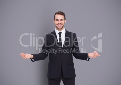 Man choosing or deciding with open palms hands