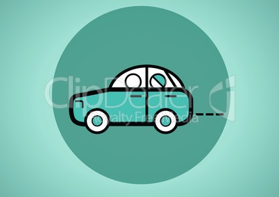 car illustration icon in circle against green background