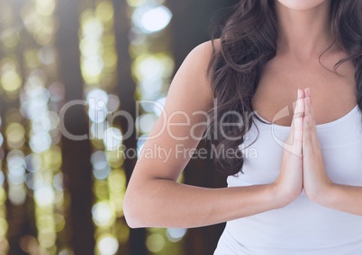 Woman Praying Meditating yoga peaceful in forest