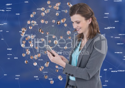 Woman on phone against Night city with connectors