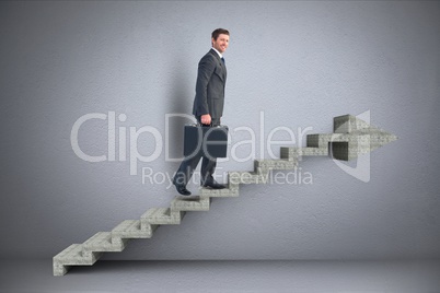 Business man walking on 3d stairs with arrow