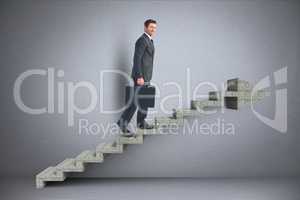 Business man walking on 3d stairs with arrow
