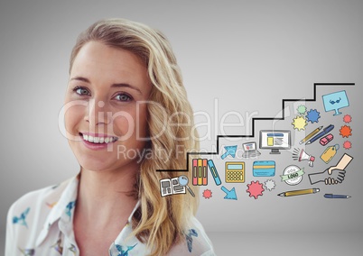 Woman with creative Business graphics drawings