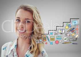 Woman with creative Business graphics drawings
