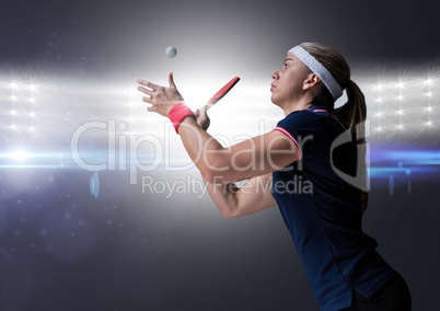 Table tennis player against bright lights