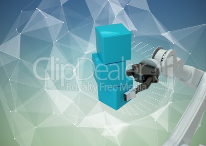 White claw with blue boxes against white vector mesh and blue green background