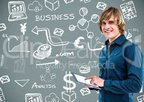 Man with Business graphics drawings