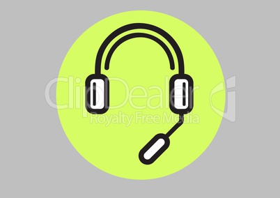 Headset illustration icon in green circle against grey background