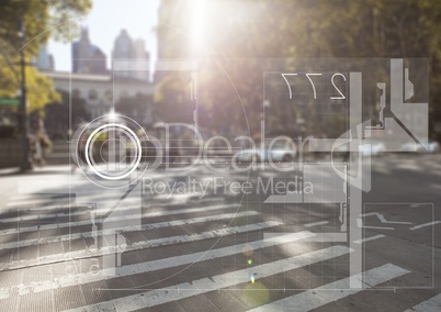 White interface against blurry street with flare