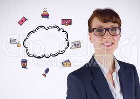 Businesswoman with cloud and business graphics drawings