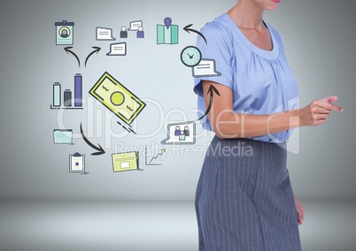 Businesswoman with business graphic drawings