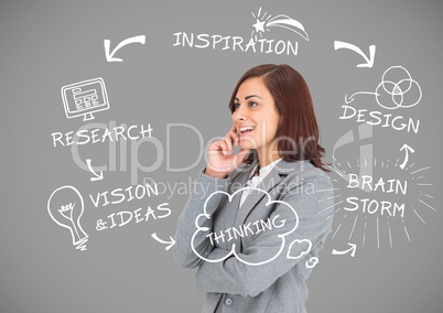 Businesswoman with Business graphics drawings