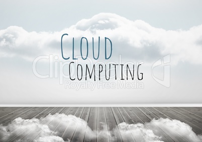 Cloud Computing text with clouds