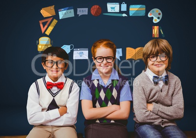 Children with glasses and school education graphic drawings