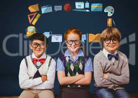 Children with glasses and school education graphic drawings