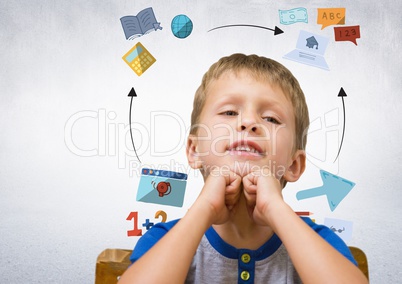 Boy with education graphic drawings