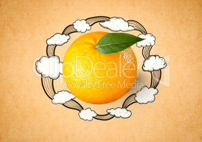 lemon against orange background with Cloud drawings