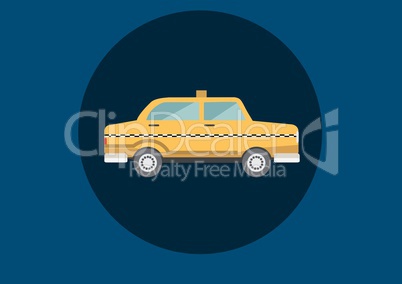 Taxi illustration icon in circle against blue background